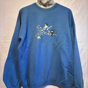 Artisan Blue Nature-Inspired Crewneck Sweater